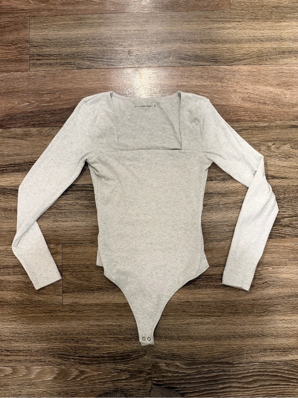 Abercrombie & Fitch Light Gray Long-Sleeve Square Neck Bodysuit